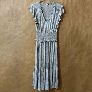 Rebecca Taylor | V-Neck Jersey Midi Dress Ruffle Smocked Tiered Dress Size M